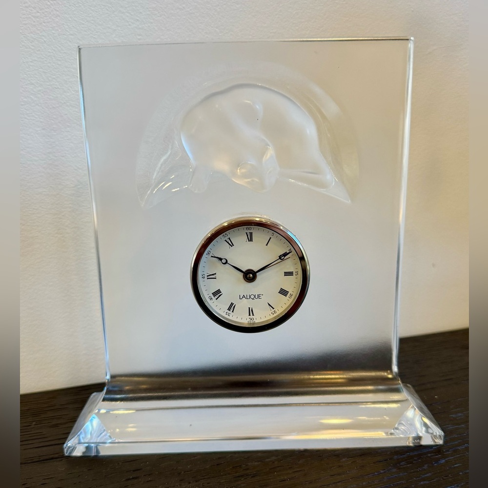 Vintage Lalique Curious Cat Crystal Clock